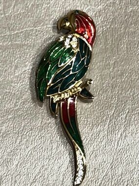 SAL BY SWAROVSKI GOLDTONE ENAMEL CRYSTAL LARGE PARROT BROOCH